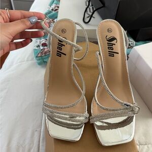 SHEIN Metallic Silver Strappy Heels